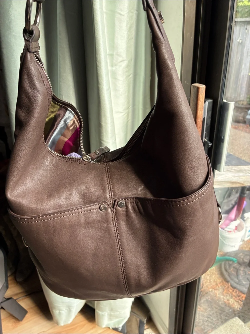 Tignanello Dark Brown Leather Hobo Shoulder Bag - excellent condition